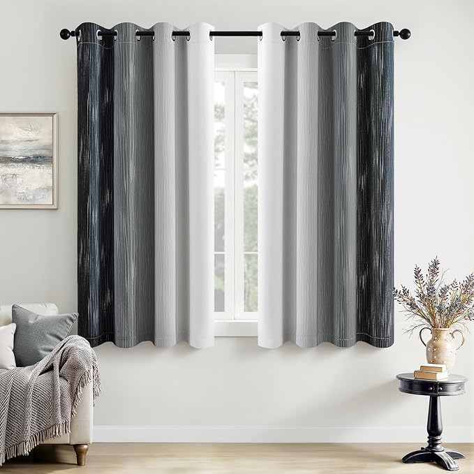 MIULEE Black and Greyish White Ombre Blackout Curtains, Full Room Darkening Thermal Insulated 54 Inches Long Drapes for Bedroom/Living Room Grommet Window Treatments Modern 52Wx54L, Set of 2