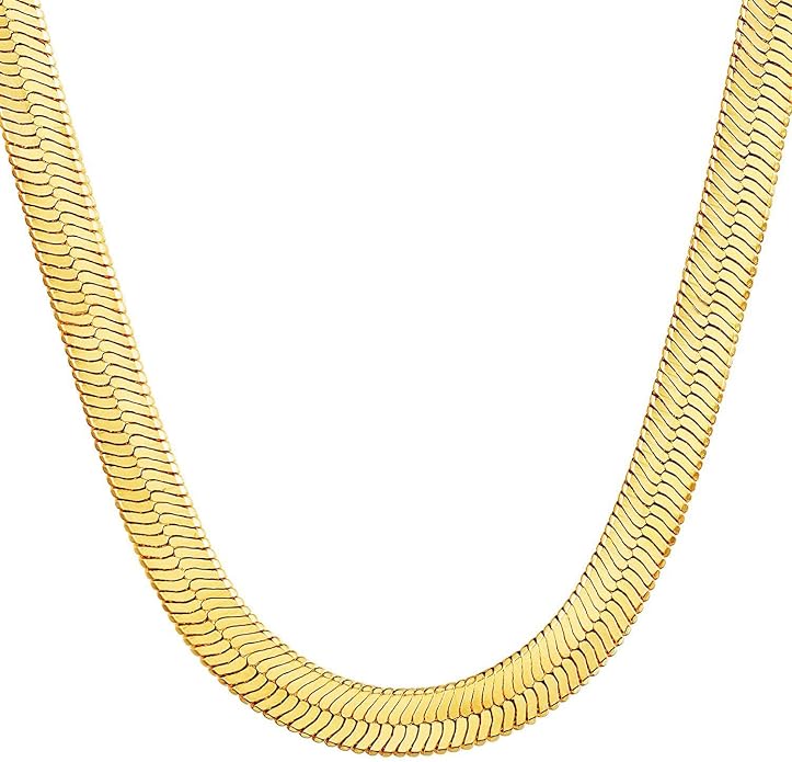 DEARMAY 14K Gold Plated Herringbone Necklaces for Women, Dainty Gold Snake Choker Chain Non Tarnish Trendy Simple Thin & Chunky Options Neckalce 1.5/3/5/6/8mm Chain Jewelry for Gifts