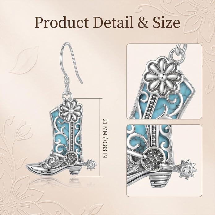 Silver Earrings Women Dangle Filigree/Abalone Shell/Turquoise Cowgirl Earrings Cat/Hummingbird/Chicken/Celtic Knot/Butterfly Jewelry Birthday Gifts for Women