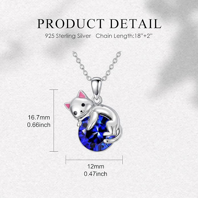 PELOVNY Teddy Bear Necklace for Women 925 Sterling Silver Bear/Highland Cow/Fox/Cat/Axolotl Birthstone Necklace Christmas Birthday Jewelry Gifts for Mom Daughter Wife Sister