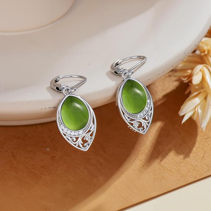 PROESS Filigree Teardrop Earrings S925 Sterling Silver Turquoise/Black Onyx/Peridot/Lapis Lazuli/Abalone Dangle Earrings Teardrop Jewelry for Women Mothers Day Birthday Christmas Gifts