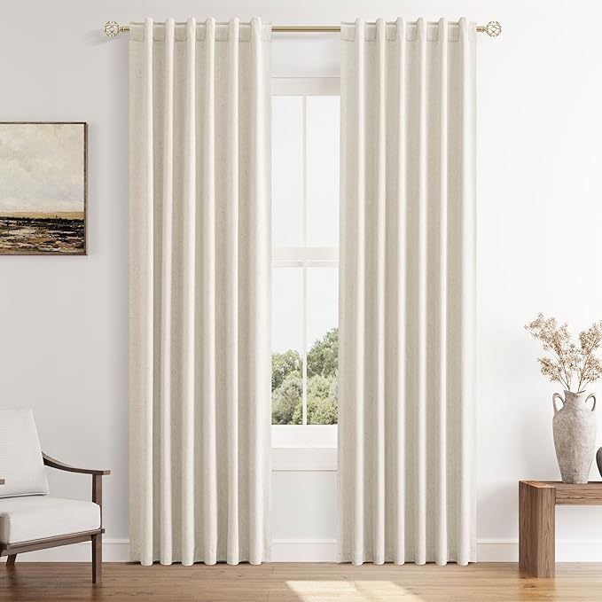 Guken 100% Blackout Curtains 42 Inch Wide by 96 Inch 2 Panels Set for Living Room Bedroom Back Tab Thermal Insulated Black Out Linen Drapes Room Darkening Window Curtains, Linen