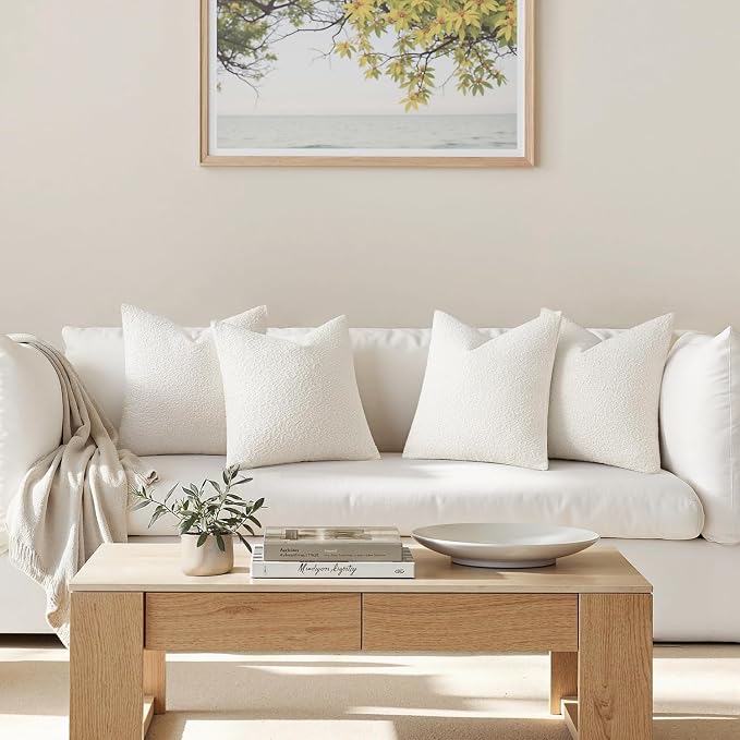 MIULEE Decorative Boucle Throw Pillow Covers 20x20 Inch White Set of 4 | Textured Accent Pillow Cases Soft Couch Cushion Covers for Modern Farmhouse Boho Sofa Bed Livingroom Home Decor