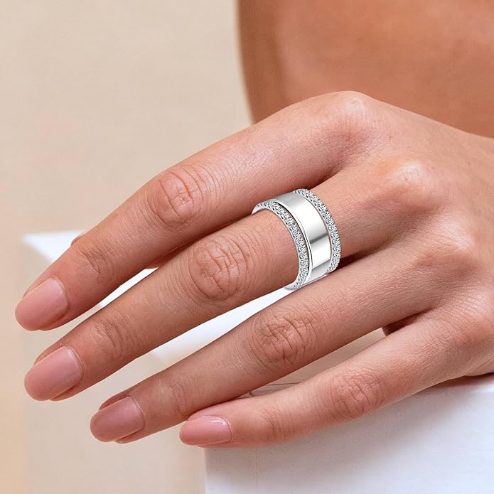 WES 1.5/1.8/2.0mm Moissanite Wedding Band - 925 Sterling Silver Half Eternity Round Stackable Moissanite Engagement Rings Anniversary Wedding Rings for Women, Size 4-11