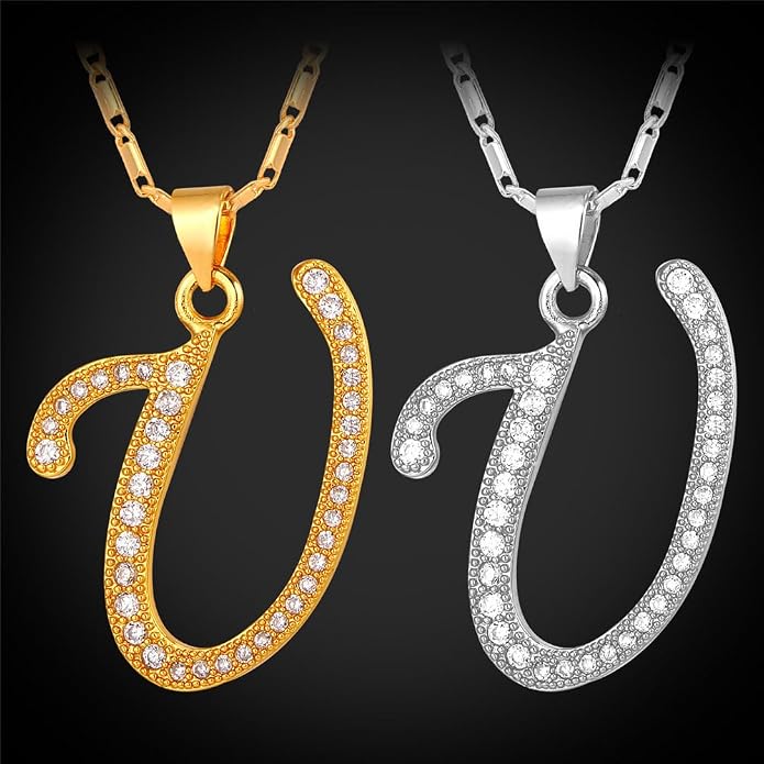 U7 Initial Necklace for Women, Gold/Platinum Plated CZ Crystal Letter A-Z Pendant Necklace, Shiny 20 Inch Name Chain Dainty Personalized Jewelry for Men Mom Wife Friend