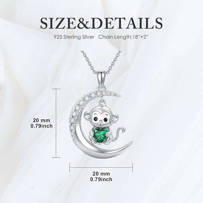 PROESS Animal Birthstone Necklace 925 Sterling Silver Otter/Axolotl/Hippo/Elephant/Dachshund/Monkey/Red Panda Pendant Necklace Animal Birthstone Jewelry Gifts for Women