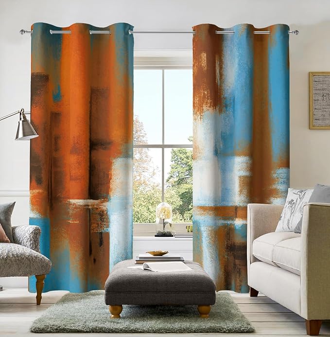 Asuexpect Rust Curtains 2 Panels Abstract Curtain Room Darkening Grommet Window Drapes Modern Decorative Window Treatments for Bedroom Living Room, 42x84 Inches