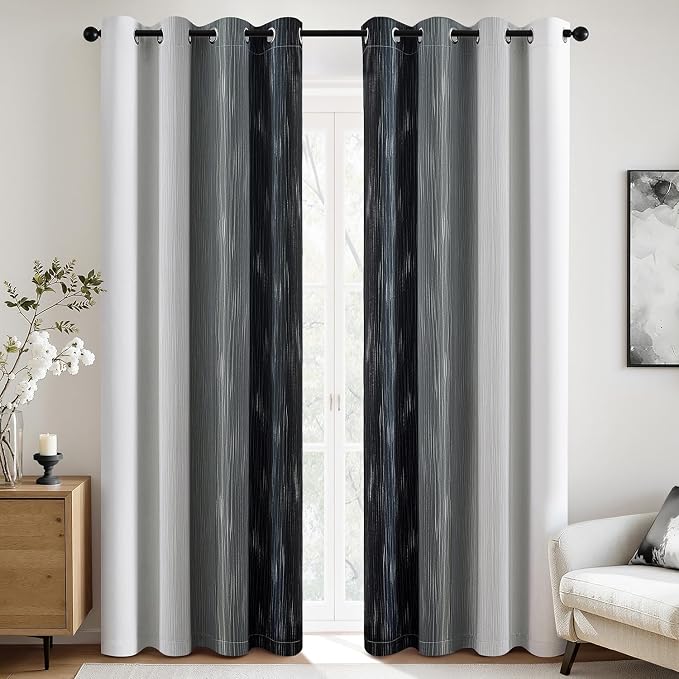 MIULEE Black and Greyish White Ombre Blackout Curtains, Full Room Darkening Thermal Insulated 84 Inches Long Drapes for Bedroom/Living Room Grommet Window Treatments Modern 52Wx84L, Set of 2