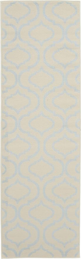 Nourison Home Jubilant Trellis Ivory/Blue 2'3" x 7'3" Area -Rug, Easy -Cleaning, Non Shedding, Bed Room, Living Room, Dining Room, Kitchen (2x7) )