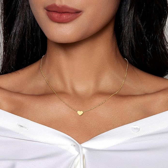 HERIER Cute Heart Necklace Dainty 18k Gold Plated Tiny Heart Pendant Choker Necklaces Small Gold Love Open Heart Chain Necklace for Women Simple Gold Necklace for Women Trendy Jewelry