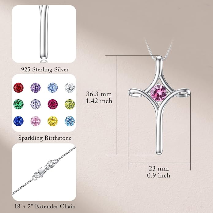 TOUPOP Cross Necklace for Women 925 Sterling Silver Birthstone Cross Pendant Fine Jewelry Anniversary Birthday Mothers Day Gifts for Mom Wife Her