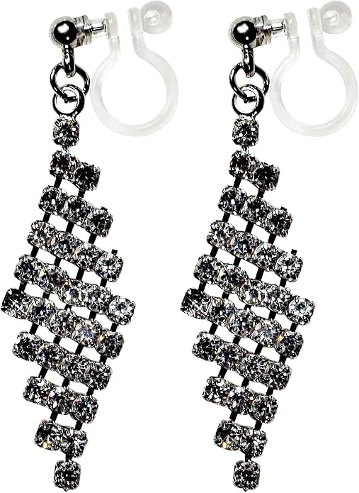 Dangle Silver Invisible Clip On Earrings for Women Not Pierced Gold Crystal Rhinestone Comfortable Hoop Fringe Long Chain Clip On Earrings