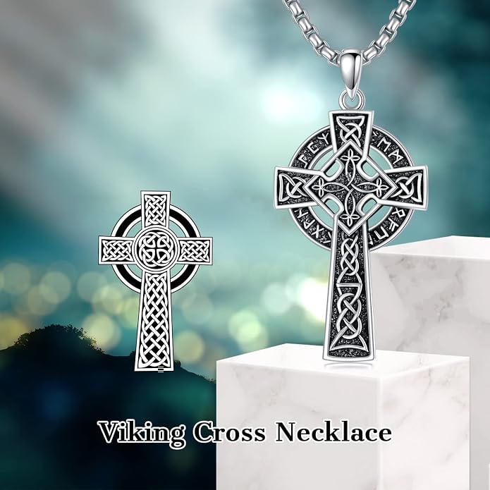 KXJ S925 Sterling Silver Black Cross/Best Dad/Baseball Bat/Silver Cross/Ankh Cross/Crucifix with 22+2 Inches Stainless Steel Rolo Chain Cross Necklace for Men Women Christian Religious Jewelry Gifts