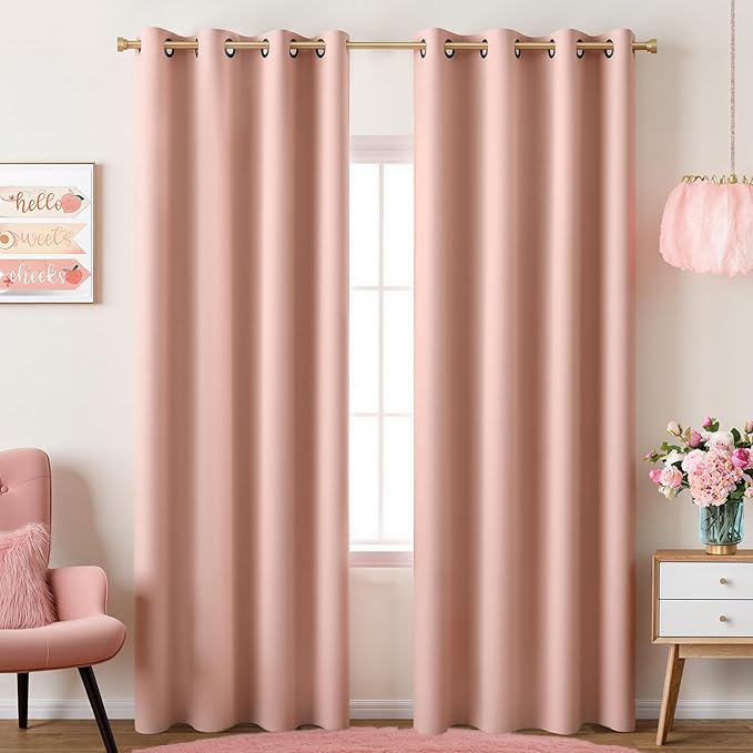 KOUFALL Blush Pink Curtains Blackout 96 Inch Long 2 Panels,Boho Neutral Nursery Curtains for Baby Girl,Nude Peach Curtains