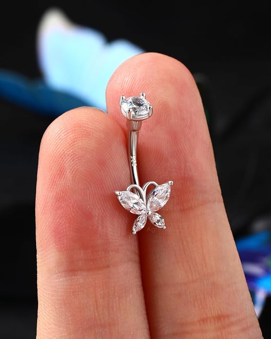 14K Gold Plated Belly Button Rings 925 Sterling Silver Belly Navel Rings for Women Surgical Steel Navel Piercing Jewelry