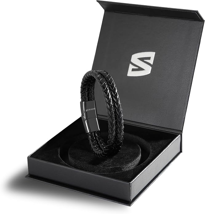 SERASAR Premium Leather Bracelet Men | Stainless Steel Magnetic Clasp | Three Colors | Jewelry Box Included