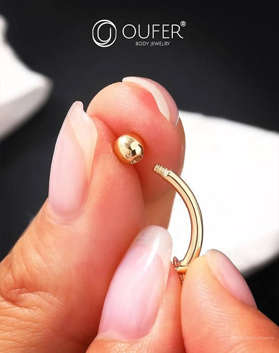 OUFER 14K Solid Gold Clea CZ Replacement Ball Externally Threaded for Belly Button Rings