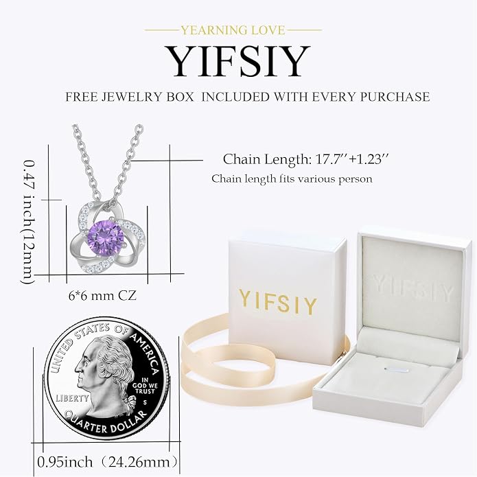 18K Gold Plated Love Knot Necklace for Women, 925 Sterling Silver Round cut Birthstone Pendant Necklace With Chain Lucky Flower Jewelry Gift