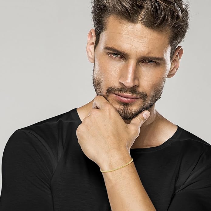 Miabella Italian Solid 925 Sterling Silver, 18K Yellow Gold Plated 2mm Domed Herringbone Snake Chain Link Bracelet for Women Men, Made in Italy