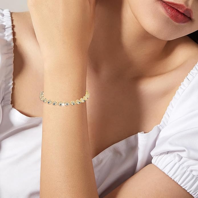 Richapex Diamond Tennis Bracelet for Women, Eternity Bracelet Blue Cubic Zirconia, Sapphire Bracelet, 18K Gold Plated Hypoallergenic Bracelets -7.48inch/190mm