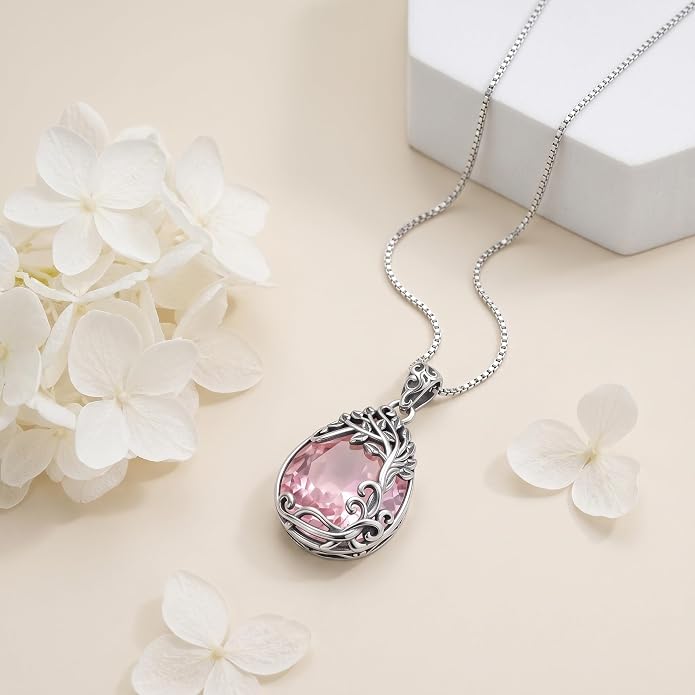 Teardrop Moonstone Necklace for Women Tree of Life/Filigree Birthstone Pendant Necklace Jewelry