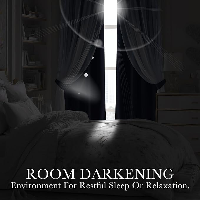 PONY DANCE Sheer Blackout Curtains - Thermal Insulated Double Layered Drapes for Bedroom Dining Room, Cortinas para Sala, 52 Wide by 63 Long, Blue Haze, 2 PCs