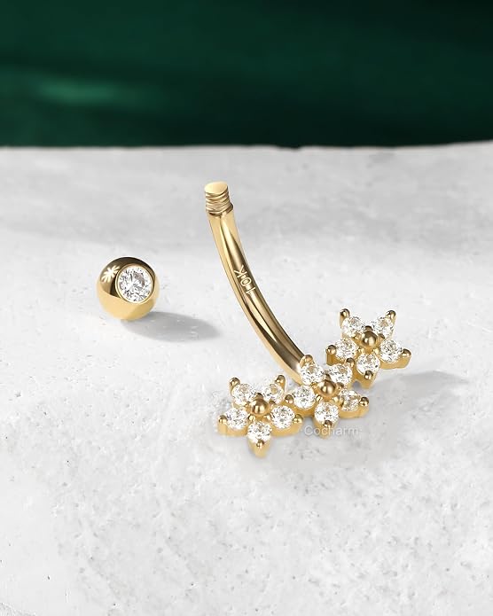 Cocharm Belly Button Rings - Flowers & Navel Piercing Jewelry - Hypoallergenic 10K Gold