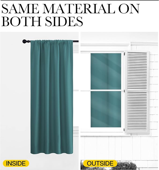NICETOWN Kitchen Curtains Blackout Drapes & Curtains, Energy Smart Window Treatment Curtain Panels for Bedroom (Sea Teal, 34 in x 54 in (W x L), Set of 2)