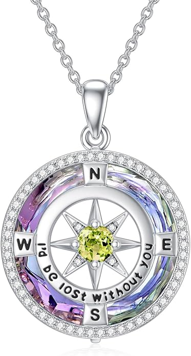 TOUPOP Necklace Gifts for Wife Compass Jewelry Women Anniversary Girlfriend Birthday Gift for Her Valentines I'd be Lost without You Sterling Silver Birthstone Necklaces