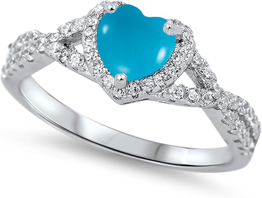 CHOOSE YOUR COLOR Sterling Silver Heart Halo Promise Ring