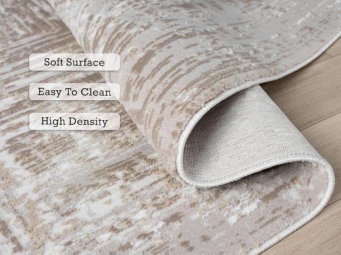 Amy Modern Abstract Area Rug for Living Room, 6x9 Contemporary Textured Geometric Beige Neutral Rug, Stain Resistant Non-Shedding Carpet for Bedroom, Dining Room or Kitchen (6' x 9', Beige)