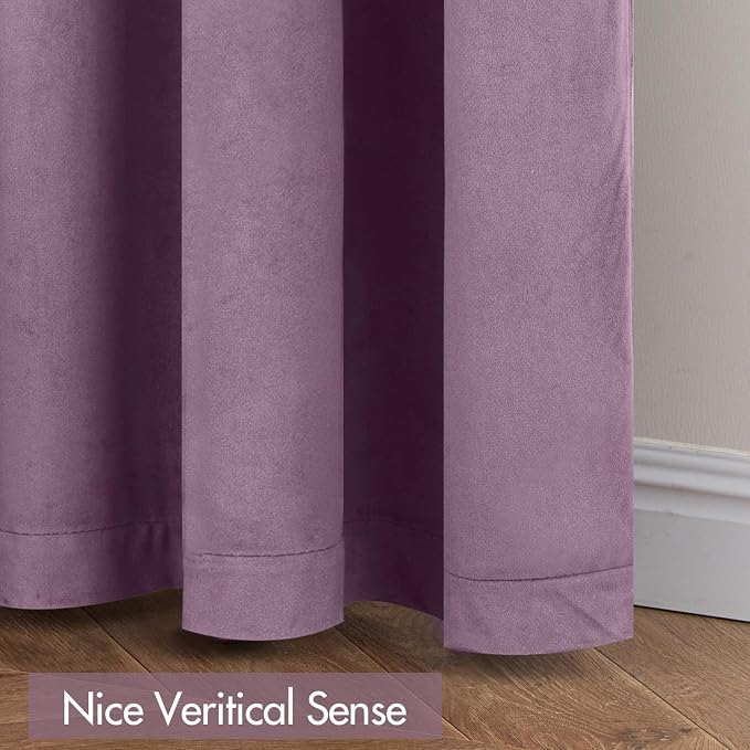 MIULEE Lavender Blackout Velvet Curtains Drapes 96 Inch Long 52"x96" | Luxurious Bedroom Living Room Decor, Room Darkening, Thermal Insulated, Rod Pocket Design, Super Soft Fabric