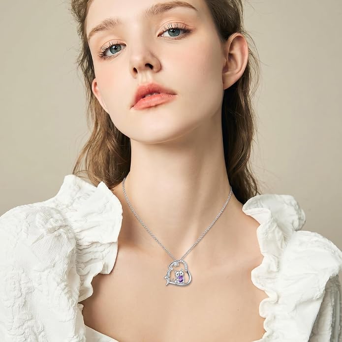 PELOVNY Teddy Bear Necklace for Women 925 Sterling Silver Bear/Highland Cow/Fox/Cat/Axolotl Birthstone Necklace Christmas Birthday Jewelry Gifts for Mom Daughter Wife Sister
