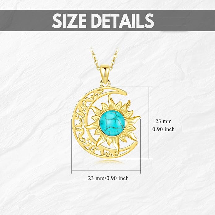 Crescent Moon Necklace for Women 18K Gold Plated Silver Moon and Sun Pendant with Gemstone Dainty Birthstone Jewelry Pendant Necklace for her