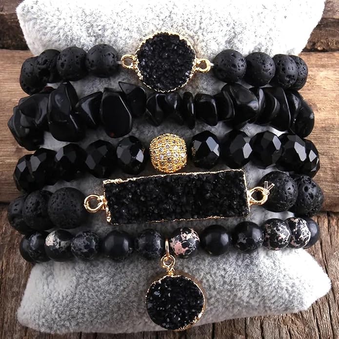 Yomisa 5PCS 6PCS Natural Boho Beaded Bracelets/Bangle for Women Men,Healing Turquoise Jasper Agate Crystal Gemstone Stone Chakra Multilayer Wrap Bohemian Handmade Jewelry Beads Stretch Bracelet Set