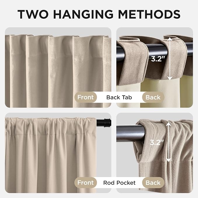 Joydeco Light Beige 100% Blackout Curtains 90 Inch 2 Panels, Luxury Thermal Light Beige Velvet Curtains for Bedroom Living Room, Soundproof Blackout Window Drapes, Rod Pocket & Back Tab (52W x 90L) | Luxury Thermal Insulated Velvet Curtains for Bedroom...
