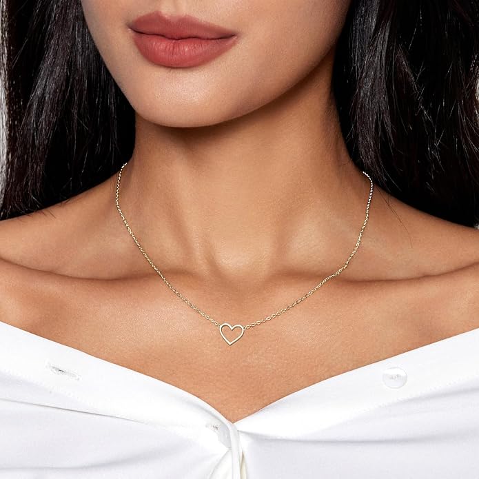 HERIER Cute Heart Necklace Dainty 18k Gold Plated Tiny Heart Pendant Choker Necklaces Small Gold Love Open Heart Chain Necklace for Women Simple Gold Necklace for Women Trendy Jewelry