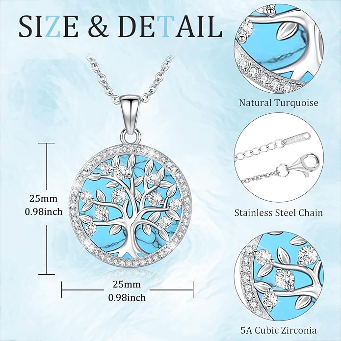 Aniu Tree of Life Necklace for Women, 925 Sterling Silver Mother of Pearl Family Palm Tree Charm Pendant Jewelry for Birthday Christmas Gift