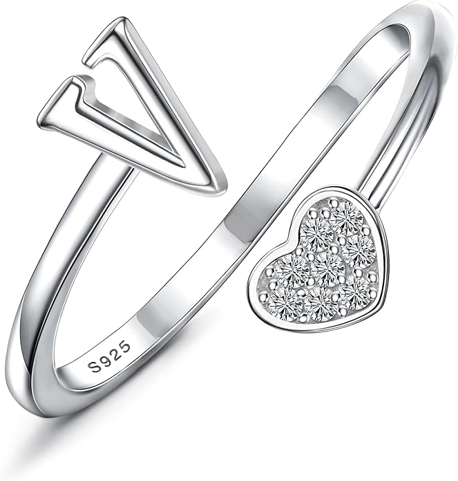 MILACOLATO 925 Sterling Silver Initial Rings for Women Teen Girl 18K Gold Plated Heart Initial Rings Adjustable Capital Letter Ring Stackable Thumb Pinky Rings for Daughter Birthday Bridesmaid Gifts Jewelry, A to Z