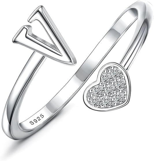 MILACOLATO 925 Sterling Silver Initial Rings for Women Teen Girl 18K Gold Plated Heart Initial Rings Adjustable Capital Letter Ring Stackable Thumb Pinky Rings for Daughter Birthday Bridesmaid Gifts Jewelry, A to Z