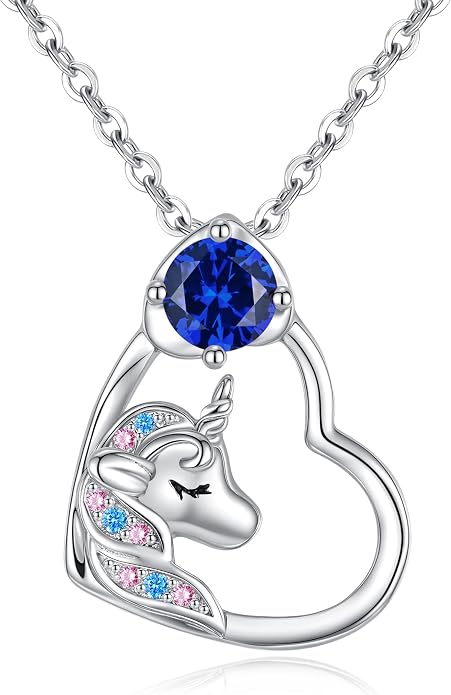 CDE Christmas Gift for women Cute Unicorn Birthstone Necklace for Girls Daughter 925 Sterling Silver Opal Heart Pendant Graduation Birthday Christmas Jewelry Gift for Teenage Girls Niece