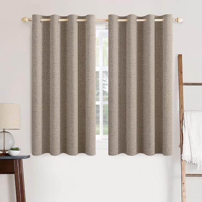 MIULEE 100% Blackout Linen Textured Curtains for Bedroom Solid Thermal Insulated Linen Grommet Room Darkening Curtains & Drapes Luxury Decor for Living Room 52 x 63 Inch (2 Panels)