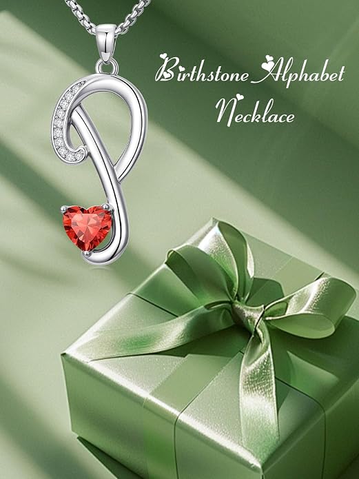 Birthday Gifts for Women Alphabet A to Z Initial Birthstone Pendant Necklaces for Women - 18k White Gold Plated Personalized Name Jewelry Anniversary Graduation Gifts for Wife Her Daughter Girlfriend(with Gift Box)