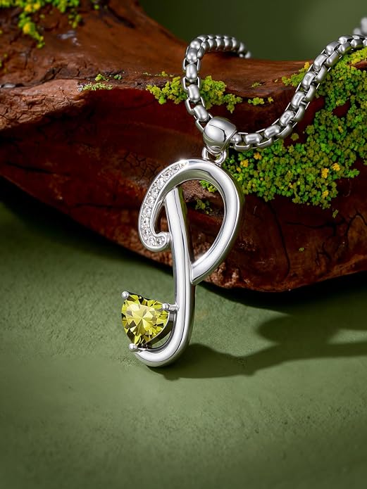 Birthday Gifts for Women Alphabet A to Z Initial Birthstone Pendant Necklaces for Women - 18k White Gold Plated Personalized Name Jewelry Anniversary Graduation Gifts for Wife Her Daughter Girlfriend(with Gift Box)
