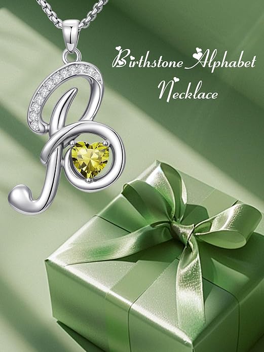 Birthday Gifts for Women Alphabet A to Z Initial Birthstone Pendant Necklaces for Women - 18k White Gold Plated Personalized Name Jewelry Anniversary Graduation Gifts for Wife Her Daughter Girlfriend(with Gift Box)