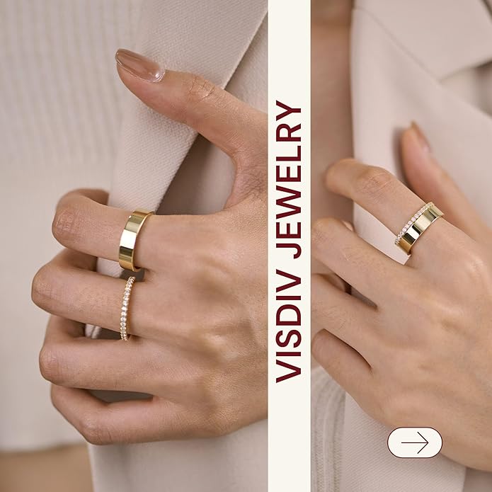 2 Pack Sterling Silver Eternity Ring & Gold Band for Women, 2mm CZ Stackable Wedding Engagement Promise Rings, Simple 5mm Plated Band, Size 5-10, Gift Jewelry Set