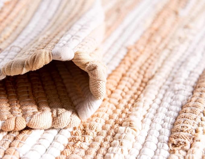 Unique Loom Chindi Cotton Collection Soft Hand Woven Natural Fiber Striped Area Rug, 2 ft 2 in x 3 ft, Beige/Ivory