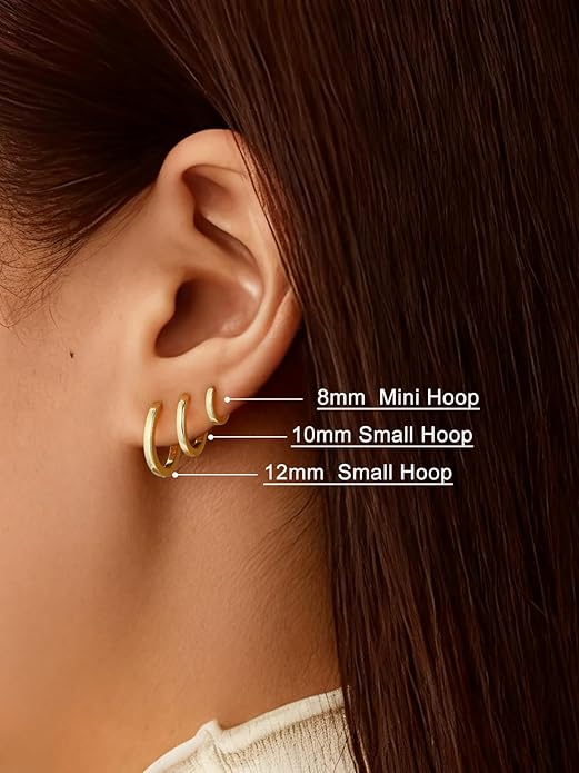 SILVERCUTE 925 Sterling Silver Huggie Hoop Earrings for Women,Hypoallergenic Small Hoop Earrings Lightweight Silver/14K Gold Hoops Cartilage Earrings for Women,8/10/12mm