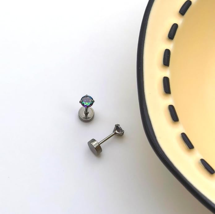 Titanium Earrings for Women Stud Earrings Cubic Zirconia Dainty Screw Flat Back Hypoallergenic Earrings for Women for Multiple Cartilage Helix Conch Tragus Piercing Jewelry for Sensitive Ears