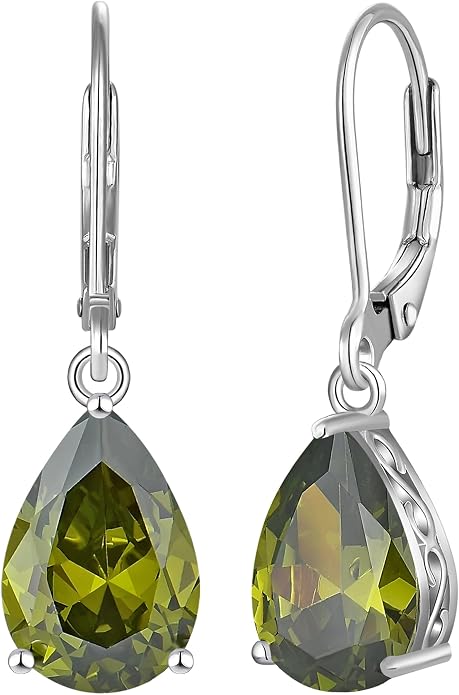 YL Solitaire Dangle Drop Earrings Teardrop Leverback Earrings Brass 8X12 MM Birthstone Jewelry for Women